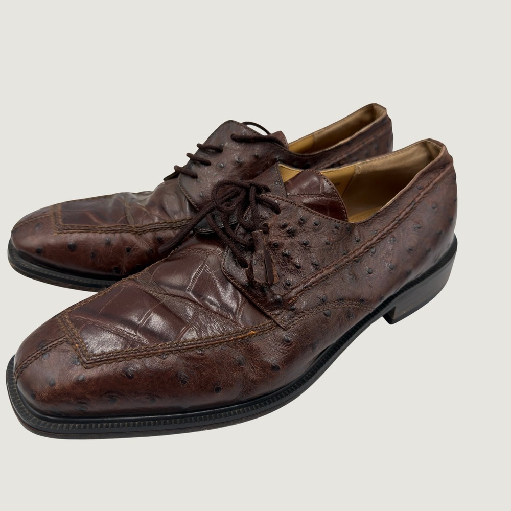 Giorgio Brutini Mens Brown Ostrich Croc Embossed Leather Oxfords 9.5 M 808792